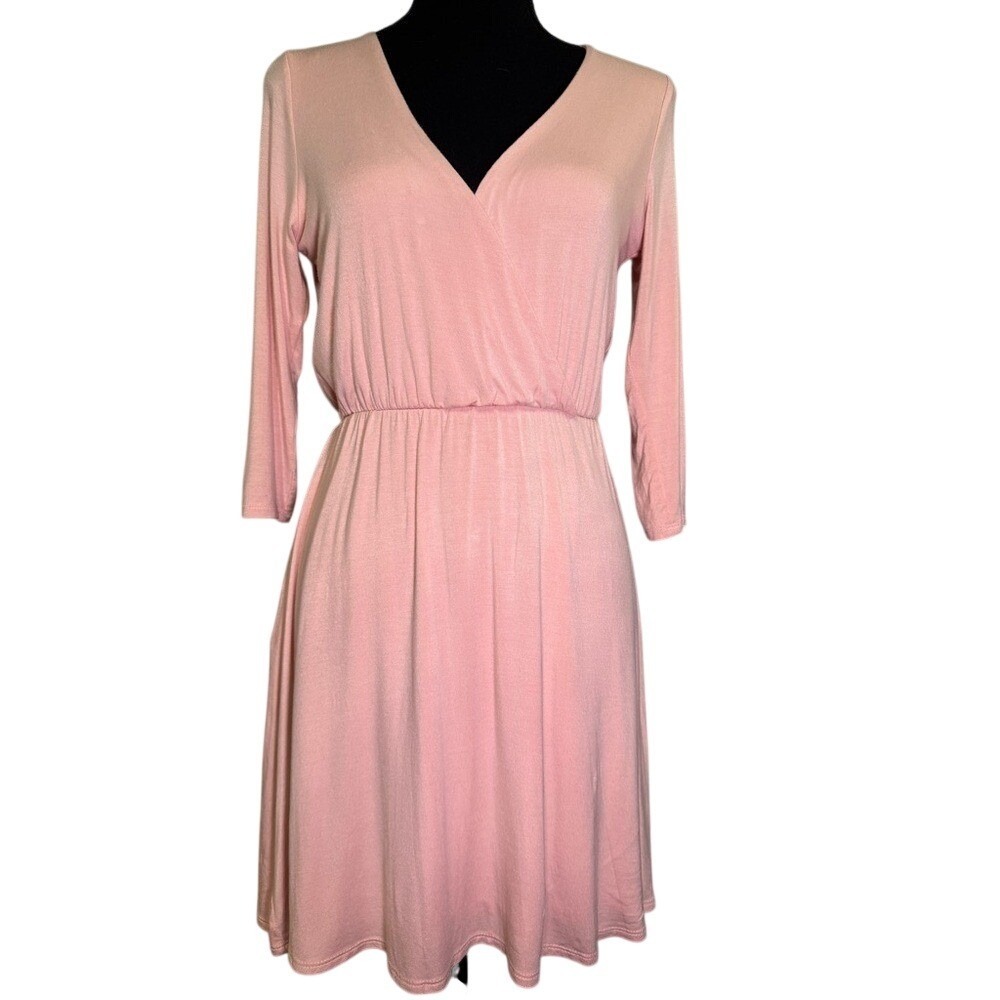 June & Hudson‎ Pink V-neck Crossover Plunge Midi Open Back Dress Size Small